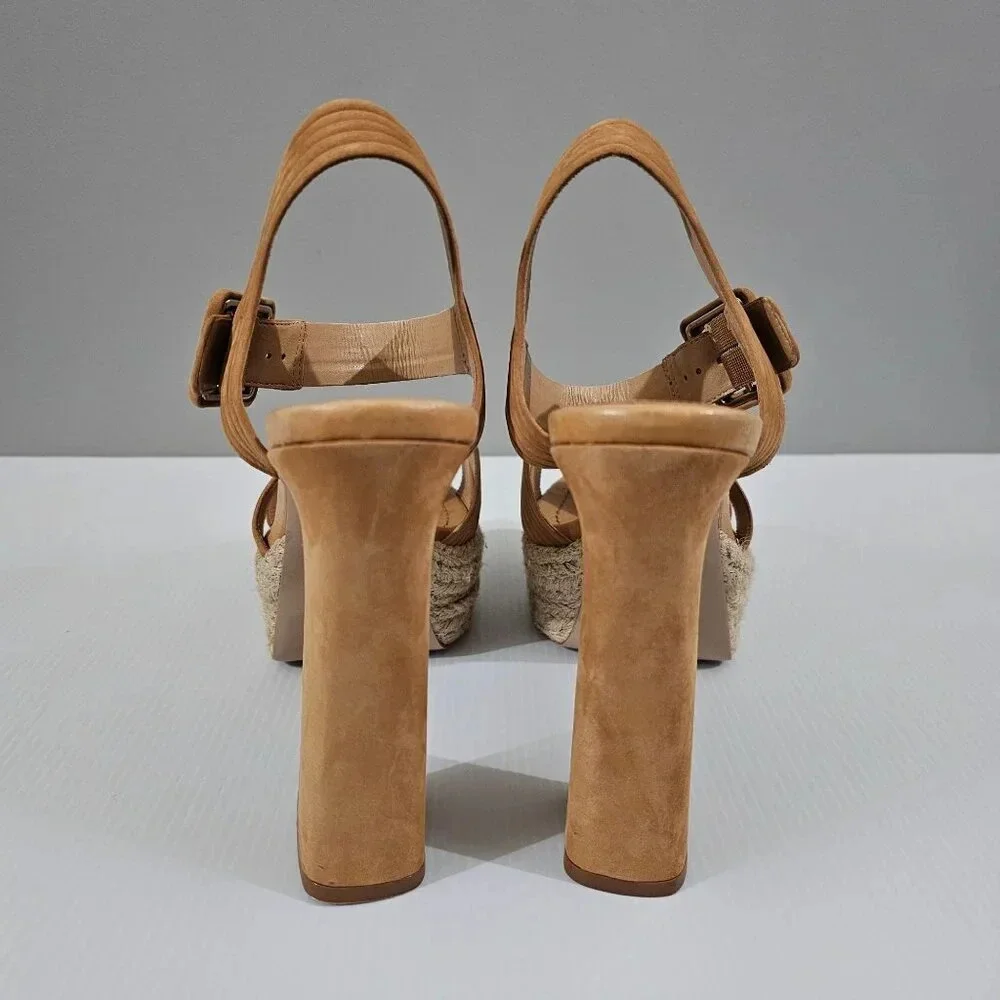 Schutz Blisse Platform Sandal Womens 10.5 Caramel Brown Suede Chunky Block Heel